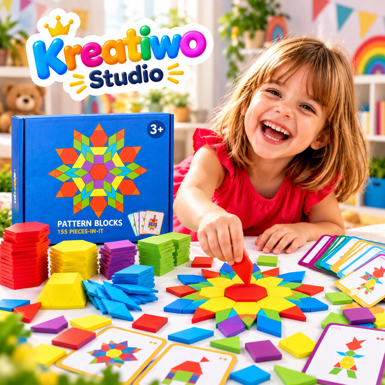 Kreatiwo Studio –drewniane puzzle – geometryczna zabawka edukacyjna dla dzieci 1